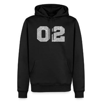 Nummer 2 Silberglitter - 2. Jahrestag - Männer Premium Bio Hoodie - Schwarz - Vorne - Nico (187cm)