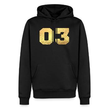 Nummer 3 Gold Glitter - 3. Jahrestag - Männer Premium Bio Hoodie - Schwarz - Vorne - Nico (187cm)