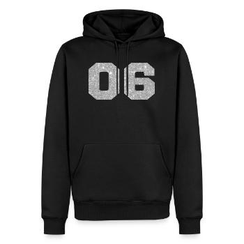 Nummer 6 Silberglitter - 6. Jahrestag - Männer Premium Bio Hoodie - Schwarz - Vorne - Nico (187cm)