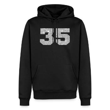 Numéro 35 paillettes argenté - 35e anniversaire - Sweat à capuche Premium bio Homme - noir - Devant - Nico (187cm)