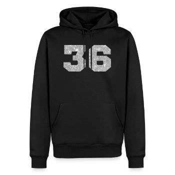 Numéro 36 paillettes argenté - 36e anniversaire - Sweat à capuche Premium bio Homme - noir - Devant - Nico (187cm)