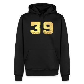 Numéro 39 paillettes doré - 39e anniversaire - Sweat à capuche Premium bio Homme - noir - Devant - Nico (187cm)