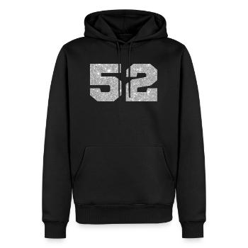 Numéro 52 paillettes argenté - 52e anniversaire - Sweat à capuche Premium bio Homme - noir - Devant - Nico (187cm)