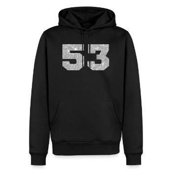 Numéro 53 paillettes argenté - 53e anniversaire - Sweat à capuche Premium bio Homme - noir - Devant - Nico (187cm)