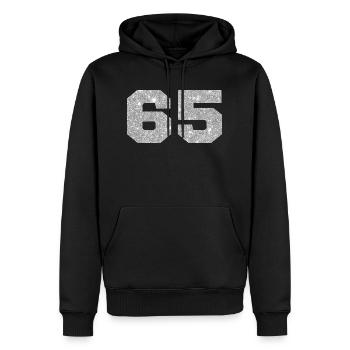 Numéro 65 paillettes argenté - 65e anniversaire - Sweat à capuche Premium bio Homme - noir - Devant - Nico (187cm)