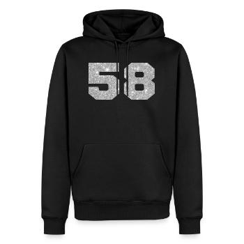 Number 58 Silver Glitter - 58th Anniversary - Men’s Premium Organic Hoodie - black - Front - Nico (187cm)