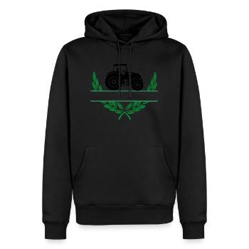 Proud farmer tractor in green lukewarm wreath - Men’s Premium Organic Hoodie - black - Front - Nico (187cm)