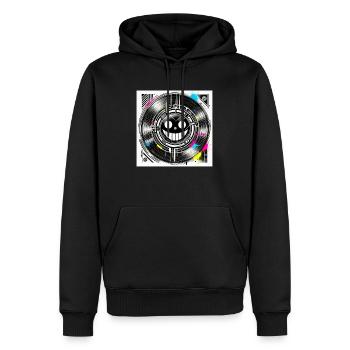 "Cyberpunk Smile Minimalistisch mit Vinyl-Effekt" - Männer Premium Bio Hoodie - Schwarz - Vorne - Nico (187cm)