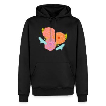Pfingstrose und Kräne - Männer Premium Bio Hoodie - Schwarz - Vorne - Nico (187cm)