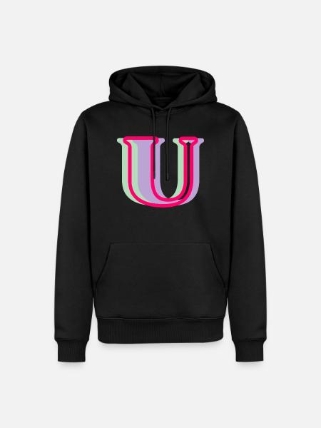 Mehrfarbiger Buchstabe u - Männer Premium Bio Hoodie - Schwarz