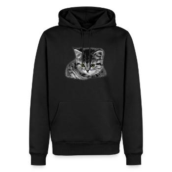 Katze - grüne Augen - Männer Premium Bio Hoodie - Schwarz - Vorne - Nico (187cm)