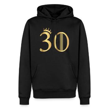 30 ans - Sweat à capuche Premium bio Homme - noir - Devant - Nico (187cm)