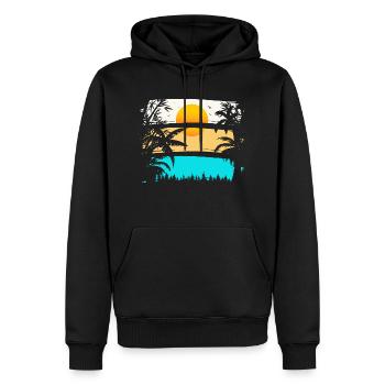 SUNDOWN - PALM TREES, SUN - Männer Premium Bio Hoodie - Schwarz - Vorne - Nico (187cm)