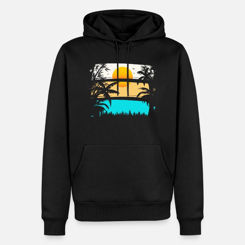 SUNDOWN - PALM TREES, SUN - Sweat à capuche Premium bio Homme - noir