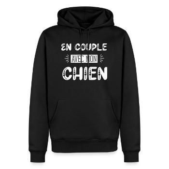 En couple avec mon chien cadeau humour célibat - Sweat à capuche Premium bio Homme - noir - Devant - Nico (187cm)