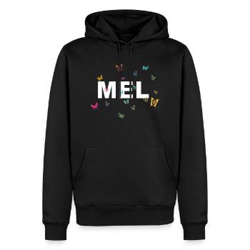 Mel - Beautiful name with butterflies, girls - Men’s Premium Organic Hoodie - black - Front - Nico (187cm)