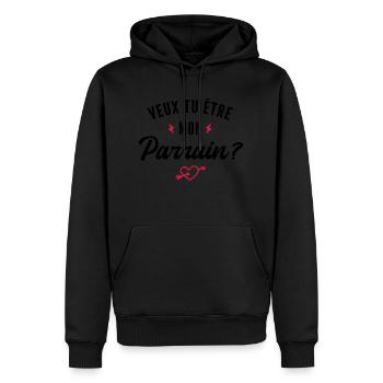 veux tu être mon parrain - Sweat à capuche Premium bio Homme - noir - Devant - Nico (187cm)