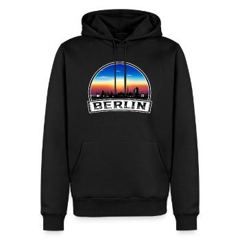 Berlin Skyline Retro Sun lettrage - Sweat à capuche Premium bio Homme - noir - Devant - Nico (187cm)