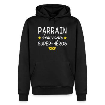 parrain mon super héros - Sweat à capuche Premium bio Homme - noir - Devant - Nico (187cm)