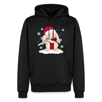 Joueur de flûte de Noël Lapin mignon au chapeau de Père Noël - Sweat à capuche Premium bio Homme - noir - Devant - Nico (187cm)