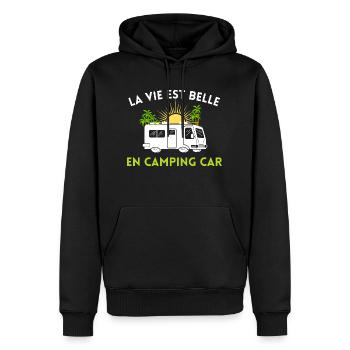 t-shirt humour camping car cadeau homme - Sweat à capuche Premium bio Homme - noir - Devant - Nico (187cm)