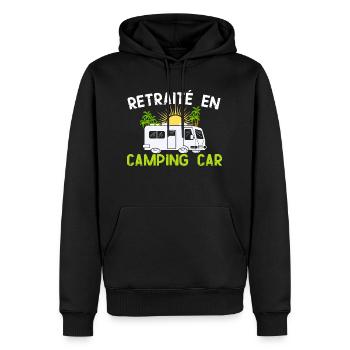 Humour Retraite et Camping car - Sweat à capuche Premium bio Homme - noir - Devant - Nico (187cm)