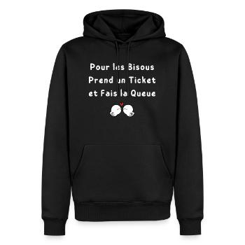 Pour les Bisous Prend un Ticket et Fais la Queue - Sweat à capuche Premium bio Homme - noir - Devant - Nico (187cm)