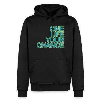 One LIFE your CHANCE 03hellblau Kgelb - Männer Premium Bio Hoodie - Schwarz - Vorne - Nico (187cm)