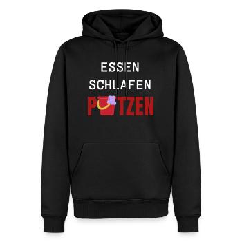 ESSEN SCHLAFEN PUTZEN - Männer Premium Bio Hoodie - Schwarz - Vorne - Nico (187cm)