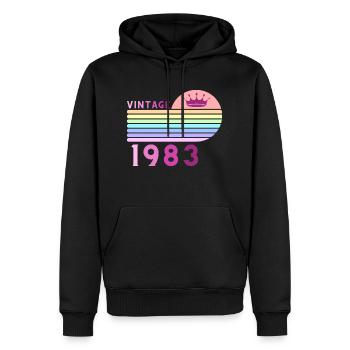 Anniversaire 40 ans vintage 1983 femme rose violet - Sweat à capuche Premium bio Homme - noir - Devant - Nico (187cm)