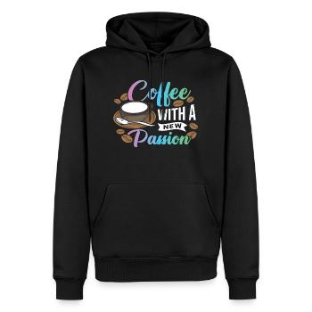Un café avec une nouvelle passion - Sweat à capuche Premium bio Homme - noir - Devant - Nico (187cm)