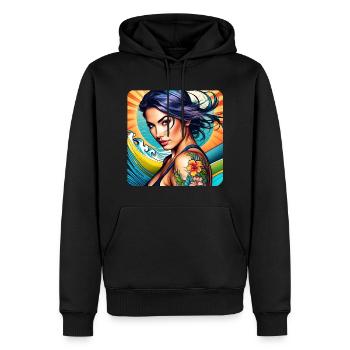 Jolie fille de plage avec des tatouages de fleurs - Sweat à capuche Premium bio Homme - noir - Devant - Nico (187cm)