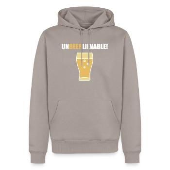 Unbeerlievable white - Men’s Premium Organic Hoodie - taupe - Front - Nico (187cm)
