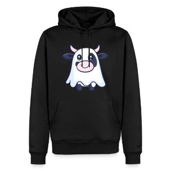 Vache Halloween Bande Dessinée Fantôme - Sweat à capuche Premium bio Homme - noir - Devant - Nico (187cm)