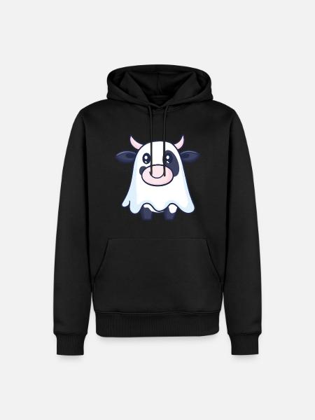 Cow Halloween Comic Ghost - Men’s Premium Organic Hoodie - black