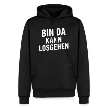 Bin da kann losgehen - Männer Premium Bio Hoodie - Schwarz - Vorne - Nico (187cm)