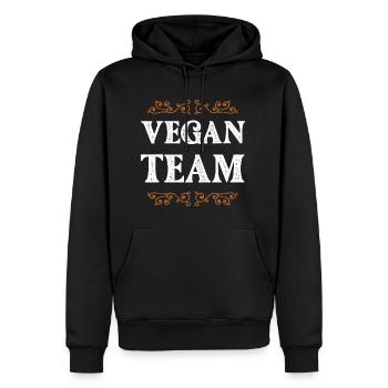 Vegan Team - Männer Premium Bio Hoodie - Schwarz - Vorne - Nico (187cm)