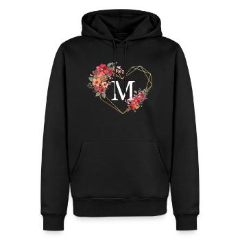 Buchstabe m florales goldenes Herz - Männer Premium Bio Hoodie - Schwarz - Vorne - Nico (187cm)