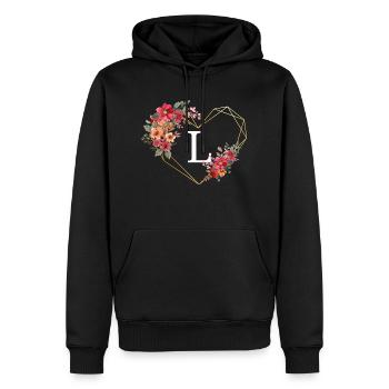 Buchstabe l florales goldenes Herz - Männer Premium Bio Hoodie - Schwarz - Vorne - Nico (187cm)