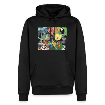 Image de la jungle : tigre, toucan et zèbre - Sweat à capuche Premium bio Homme - noir - Devant - Nico (187cm)