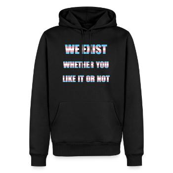 We Exist - Drapeau transgenre - Sweat à capuche Premium bio Homme - noir - Devant - Nico (187cm)