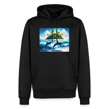Tanz der Delfine – Tropische Inselträume - Männer Premium Bio Hoodie - Schwarz - Vorne - Nico (187cm)