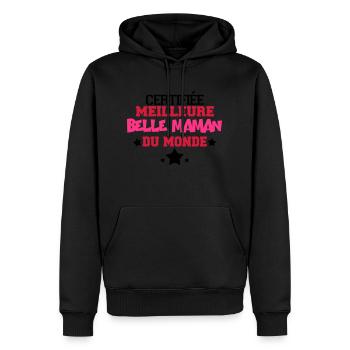 certifiée meilleure belle maman - Sweat à capuche Premium bio Homme - noir - Devant - Nico (187cm)