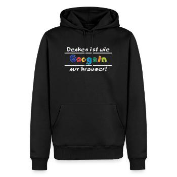 denken ist wie googeln, nur krasser - Männer Premium Bio Hoodie - Schwarz - Vorne - Nico (187cm)