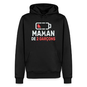 Maman de deux garçons - Sweat à capuche Premium bio Homme - noir - Devant - Nico (187cm)