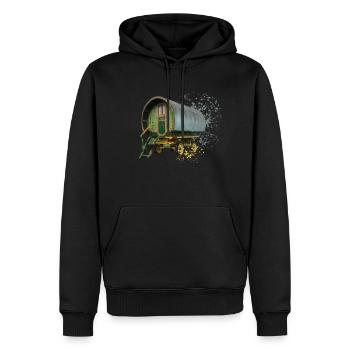 caravane gitane tirée par des chevaux, - Sweat à capuche Premium bio Homme - noir - Devant - Nico (187cm)
