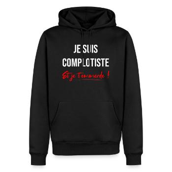 Complotiste Emmerde Blanc - Sweat à capuche Premium bio Homme - noir - Devant - Nico (187cm)