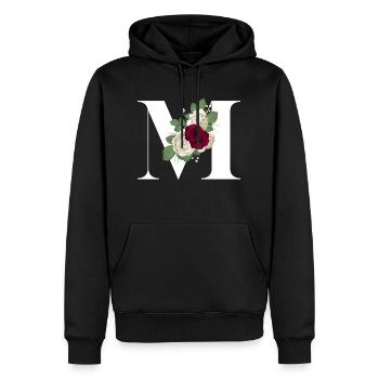 lettre M fleuris - Sweat à capuche Premium bio Homme - noir - Devant - Nico (187cm)