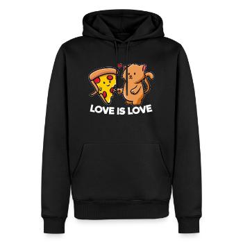 Love Is Love Love Pizza Cat - Men’s Premium Organic Hoodie - black - Front - Nico (187cm)