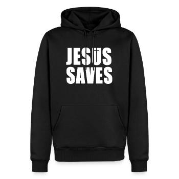 jésus sauve - Sweat à capuche Premium bio Homme - noir - Devant - Nico (187cm)